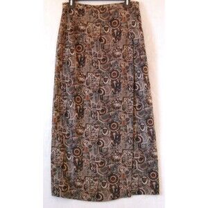 Bentley Vintage 90's Y2K Green Brown Black Long Wrap Skirt Size 12 Boho Grunge